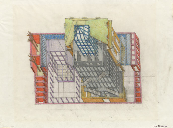 Postmodern Wunderkammer: Oswald Mathias Ungers: Deutsches Architekturmuseum Frankfurt am Main, 1980 (Coloured drawing, ca. 40,0 x 30,0 cm) © DAM