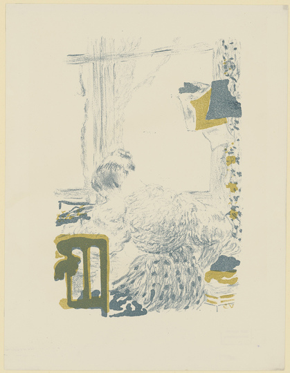 Édouard Vuillard: Turn of the Century Paris: Édouard Vuillard, La Couturière (The tailor), 1895, Lithography in two colours (»bleu et ocre«), 322 × 245 mm (sheet size) © Staatliche Graphische Sammlung München