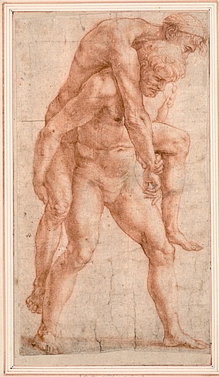 High Renaissance: Raphael (1483-1520), Young Man Carrying an Old Man on His Back, c. 1514,
Red chalk, 30 x 17,3 cm