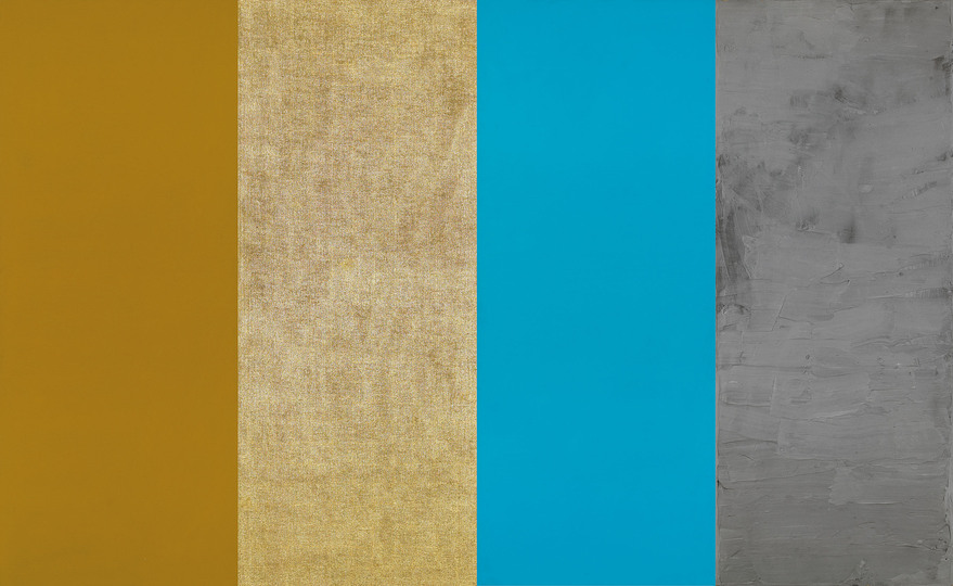 German Painting after the 1960s: Günther Förg, Farbfeld, 1987 Copyright: Günther Förg, Farbfeld, 1987, Acryl, Gips und Blattgold auf Leinwand maroufliert auf Holz, 4-teilig, je 220 x 90 cm, © Sammlung Essl, Klosterneuburg / Wien, Foto: Mischa Nawrata, Wien