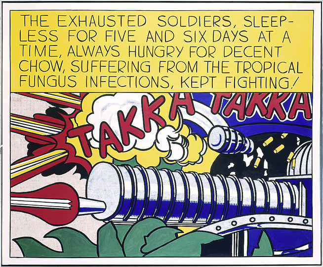 Pop Art 1960s: Roy Lichtenstein, Takka Takka, 1962, 173 x 143 cm, Magna, canvas. Museum Ludwig, Köln © VG Bild-Kunst Bonn, 2014 Photo: Rheinisches Bildarchiv