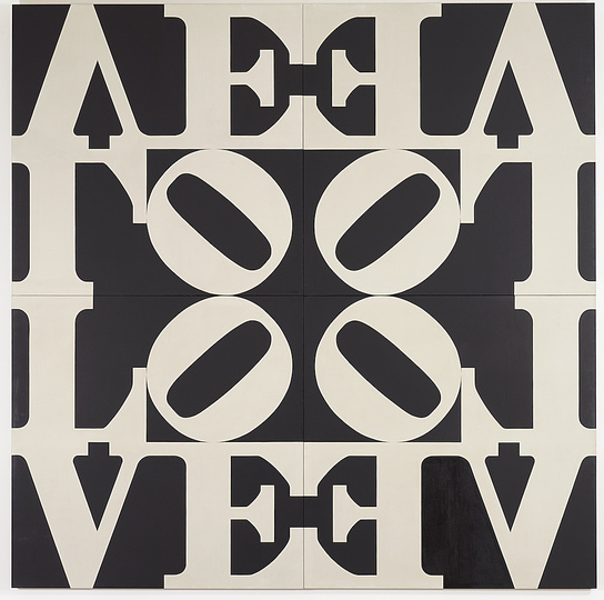 Pop Art 1960s: Robert Indiana, Love Rising / Black and White Love (For Martin Luther King), 1968, acrylic on canvas. Museum Moderne Kunst Stiftung Ludwig, Wien © Morgan Art Foundation / ARS, New York / VG Bild-Kunst Bonn, 2014. Photo: Museum moderner Kunst Stiftung Ludwig Wien, On loan from Österreichischen Ludwig Stiftung