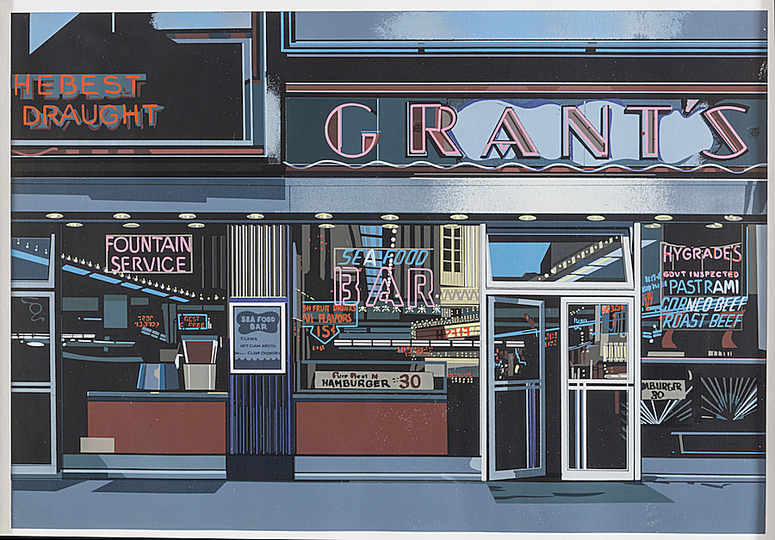 Richard Estes´ New York: Urban Landscapes I: Grant’s, 1972, Richard Estes, Silkscreen printed on Schoellers Parole paper, 15 x 21 1/4 in. (38.1 x 54 cm) Courtesy of a private collection. Photo by Dennis and Diana Griggs