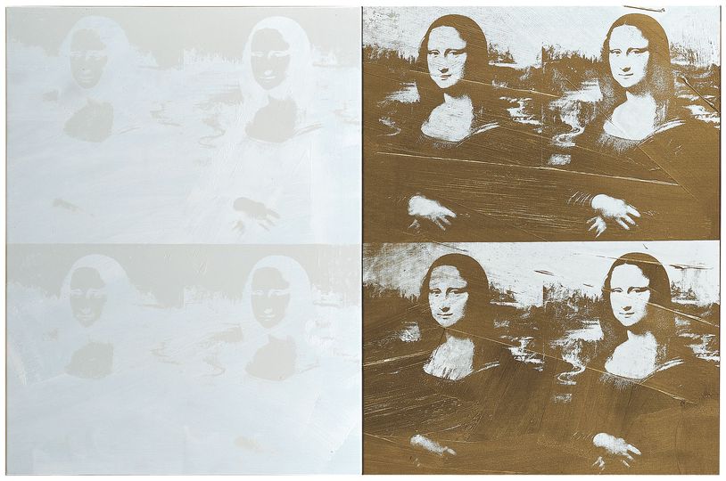 The Warhol & Basquiat Collaboration: Andy Warhol, Four White on White Mona Lisas Four Gold on White Mona Lisas, 1980. Sammlung Bischofberger, Schweiz.