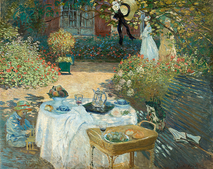 Monet and the Birth of Impressionism: Claude Monet (1840-1926), The Luncheon: Decorative Panel, 1873, oil on canvas, 160 x 201 cm. Musée d`Orsay, Paris. Photo: bpk : RMN - Grand Palais : Patrice Schmidt © Musée d`Orsay, legs de Gustave Caillebotte, 1894