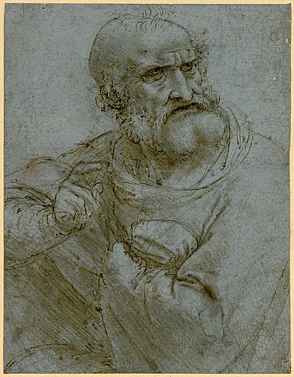 High Renaissance: Leonardo da Vinci (1452-1519), Half-Length Figure of an Apostle, 1493-1495,
Silverpoint, pen and brown ink, 14,6 x 11,3 cm