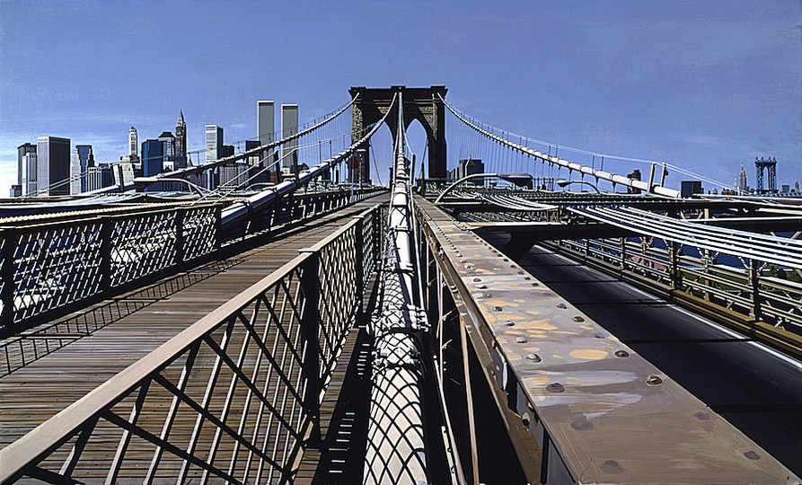 Richard Estes´ New York: Brooklyn Bridge, 1993, Richard Estes, Oil on canvas, 39 x 78 in. (99.06 x 198.12 cm) Courtesy of Ann and Donovan Moore © Richard Estes, courtesy: Marlborough Gallery, New York