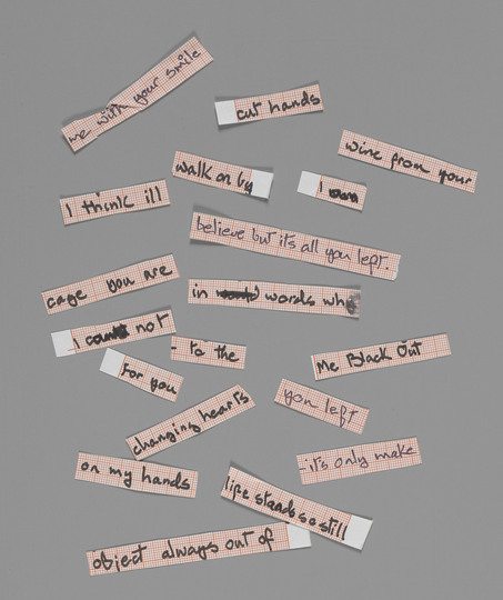 David Bowie is Crossing the Border.: Cut up lyrics for ‘Blackout’ from “Heroes”, 1977 David Bowie
© The David Bowie Archive 2012 Image © V&A Images