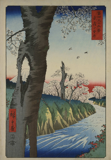 HOKUSAI X MANGA: Utagawa Hiroshige (1797-1858), Koganei in Musashi Province, 1858, coloured woodcut, 33,8 x 22,2 cm, Museum für Kunst und Gewerbe Hamburg, © MKG
