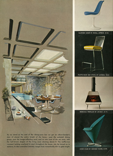 Playboy Architecture: Dining area in the Playboy Townhouse, Architect: R. Donald Jaye, Drawing: Humen Tan, May 1962 Playboy Issue, p. 88 © Playboy Enterprises International, Inc.