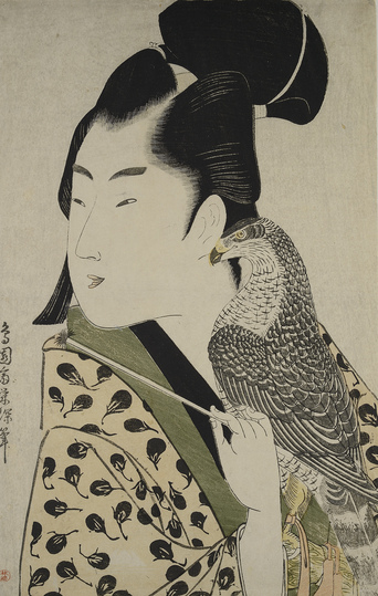 HOKUSAI X MANGA: Chōensai Eishin (active 1789-1804), The Falconer, Japan, Edo, 1789–1801, colour woodblock print, 37 × 24,9 cm, Museum für Kunst und Gewerbe Hamburg, © MKG
