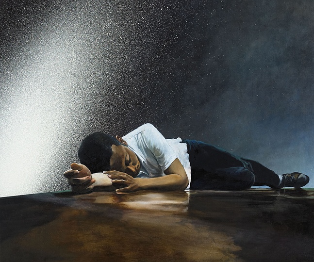 Martin Schnur: Airportsleep, 2012, Oil on canvas, 100 x 120 cm