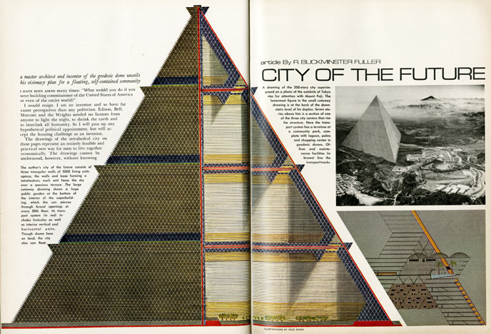 Playboy Architecture: Buckminster Fuller, City of the Future, January 1968 Playboy Issue, p. 166-167 © Playboy Enterprises International, Inc.
