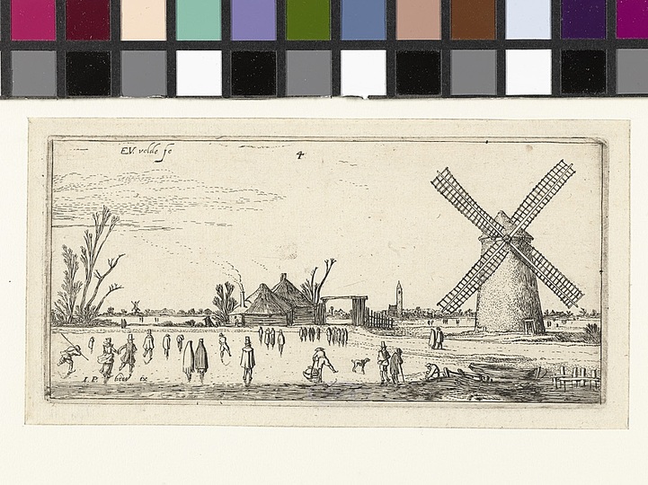 The Joys of Ice Skating: Schaatsers op het ijs bij een molen in de buurt van Penningsveer, Esaias van de Velde, 1615 - 1616