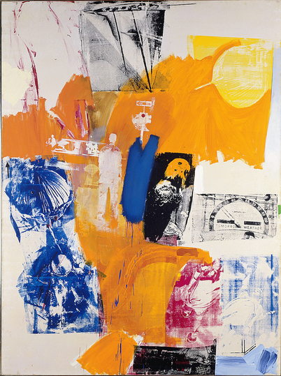 Pop Art 1960s: Robert Rauschenberg, Tree Frog, 1964, 244 x 183 cm, silkcreen, oil on canvas.  Museum Ludwig, Köln © Robert Rauschenberg Foundation/VG Bild-Kunst, Bonn 2014 Photo: Rheinisches Bildarchiv