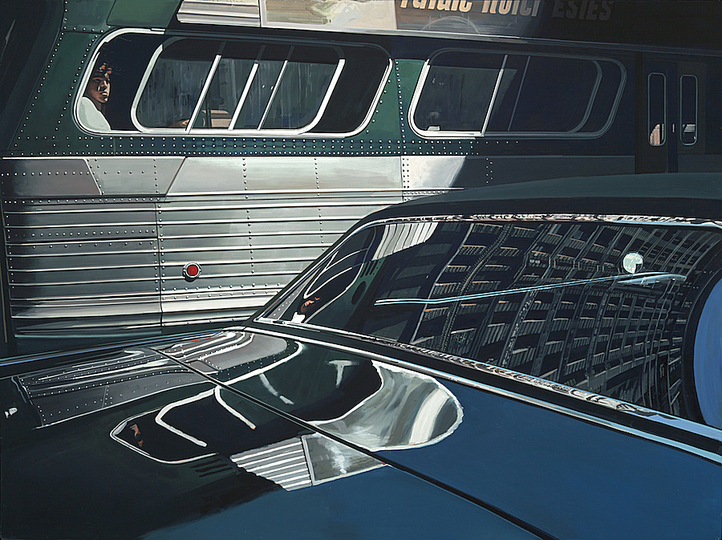 Richard Estes´ New York: Bus with Reflection of the Flatiron Building (1966-1967), Richard Estes , Oil on canvas, 36 x 48 in. Private collection. Photo by Luc Demers
