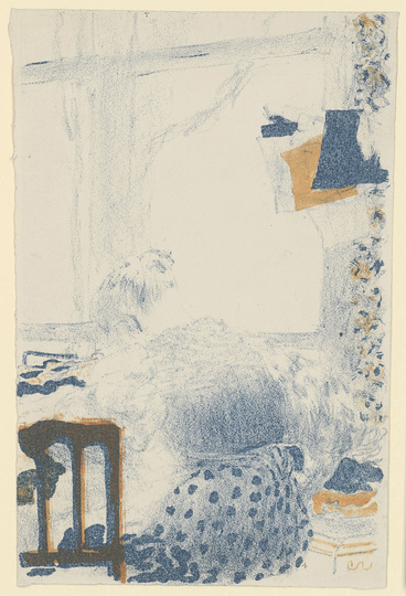 Édouard Vuillard: Turn of the Century Paris: Édouard Vuillard, La Couturière (The tailor), 1893/94, Lithographie in two colours (Blue and Orange), 256 × 164 mm (sheet size, irregular) © Staatliche Graphische Sammlung München