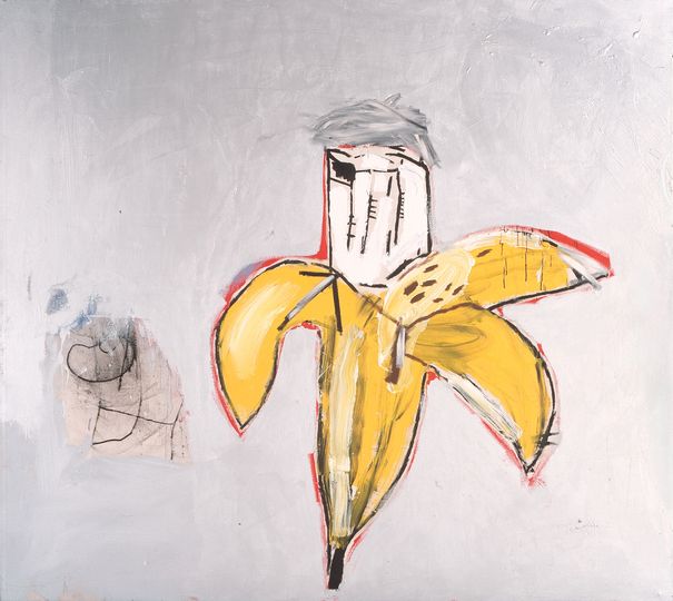 The Warhol & Basquiat Collaboration: Jean-Michel Basquiat, Brown Spots (Portrait of Andy Warhol as a Banana), 1984. Sammlung Bischofberger, Schweiz