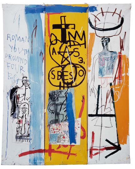 The Warhol & Basquiat Collaboration: Jean-Michel Basquiat, Four Big, 1982. Privatsammlung