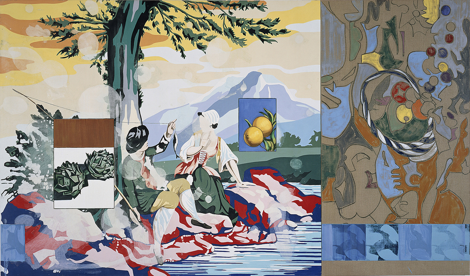 Summertime: Spilled Fruit by David Salle, 2000, Oil and acrylic on canvas and linen, 188 x 320 cm, Photo  Courtesy Gagosian Gallery, New York, © VBK Wien, 2013.