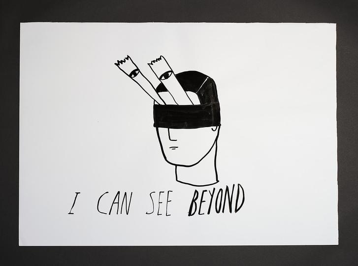 It´s Swab Barcelona: Andrea Gómez “I can see beyond” 2013 Ink on Paper 100×70 cm. Me & the Curiosity,  Barcelona
