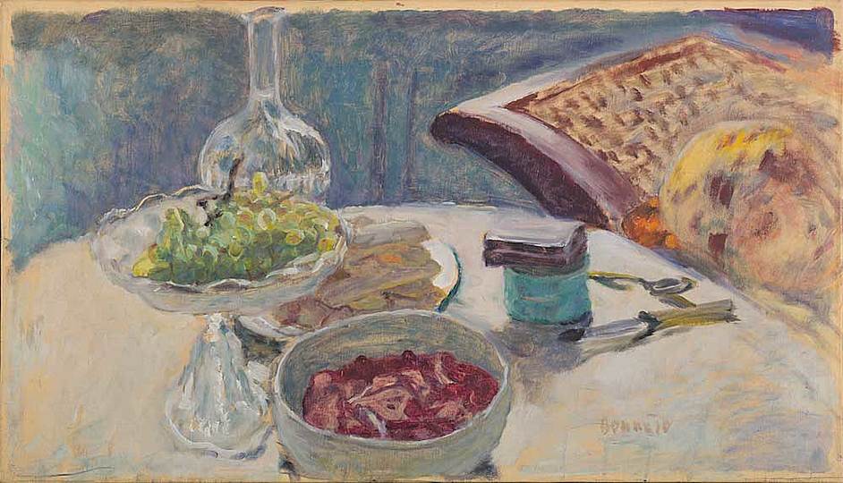 Pierre Bonnard: The Memory of Colors: Still Life with a Figure (Marthe Bonnard), 1912 , Nature morte à la figure (Marthe Bonnard), oil on canvas, 42 × 73 cm. Private Collection.