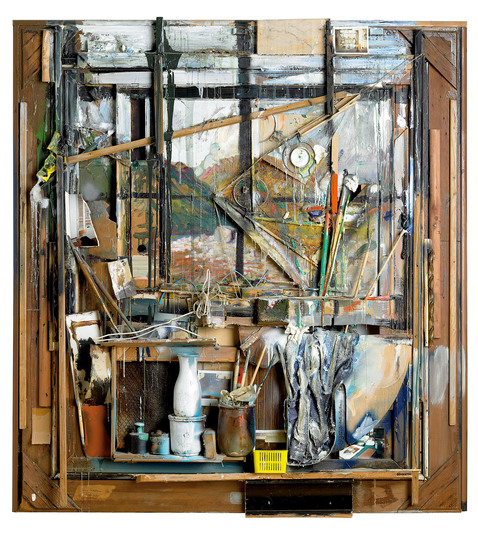 German Painting after the 1960s: Dieter Roth, Interieur mit Rückblick, 1988 Copyright: Dieter Roth, Interieur mit Rückblick, 1988, Leim, Ölfarbe, Acrylfarbe, Wasserfarbe auf Mal- und Haushaltsutensilien, diverse Materialien (Holz, Glas, Metall)