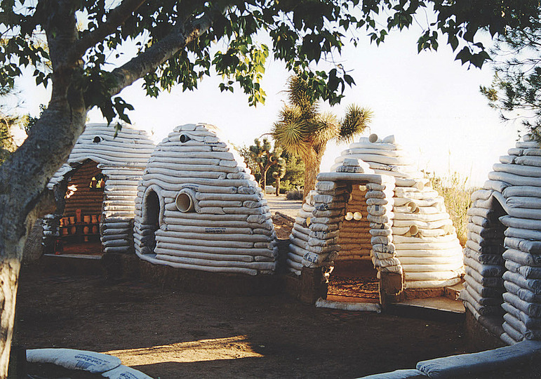 Design for Disaster: Sandbag Shelter. Nader Khalili, 1995. Courtesy of the California Institute of Earth Art and Architecture. Courtesy: Insecurities: Tracing Displacement and Shelter, MoMA.