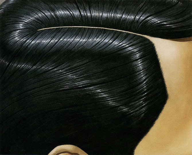 Hair!: Hair as the haircut itself or in the form of the 'bonnet'. Domenico Gnoli, Hair Partition (Scheitel), 1968 © Museum Ludwig im Staatlichen Russischen Museum St. Petersburg / VG Bild-Kunst, Bonn 2013