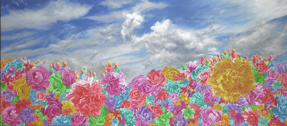 Summertime: Untitled by Fang Lijun, 2005, oil on canvas, 176 x 400 cm, Photo: Mischa Nawrata, Wien, © Sammlung Essl Privatstiftung