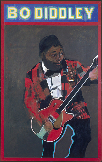Pop Art 1960s: ￼￼￼￼￼￼￼￼￼￼￼￼￼￼￼￼￼￼￼￼￼￼￼￼￼￼￼￼￼￼￼Peter Blake, Bo Diddley, 1963/64, 122,4 x 76 cm, Acrylic, Duct tape on hard wood board. Museum Ludwig, Köln © VG Bild-Kunst, Bonn 2014 Photo: Rheinisches Bildarchiv