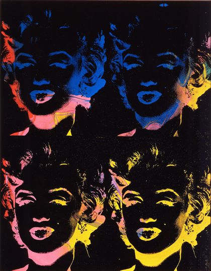 The Warhol & Basquiat Collaboration: Andy Warhol,Four multicoloured Marilyns (Reversal Series), 1979 -1986. Privatsammlung