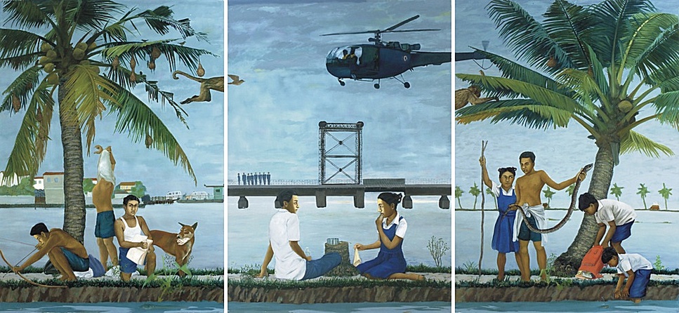 Kochi Biennale: K P Reji, School, oil on canvas, 2011