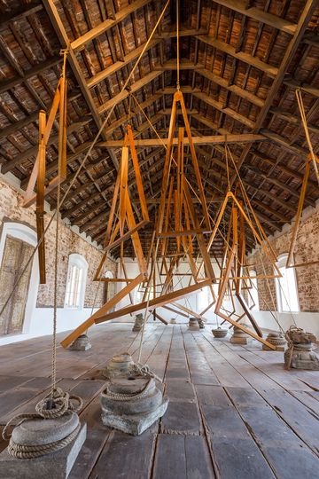 Kochi Biennale 2014: Bharti Kher's work titled 'Three Decimal Points  Of a Minute  Of a Second  Of a Degree' installed at Pepper House, Fort Kochi. The artist has used wood, metal, granite and rope.
