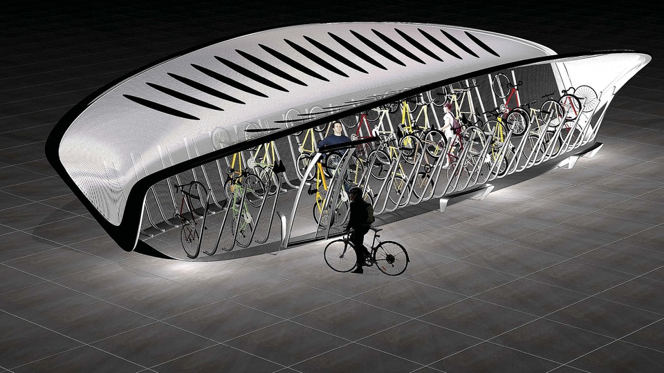 Bike architecture: Meshroom bicycle transit center prototype