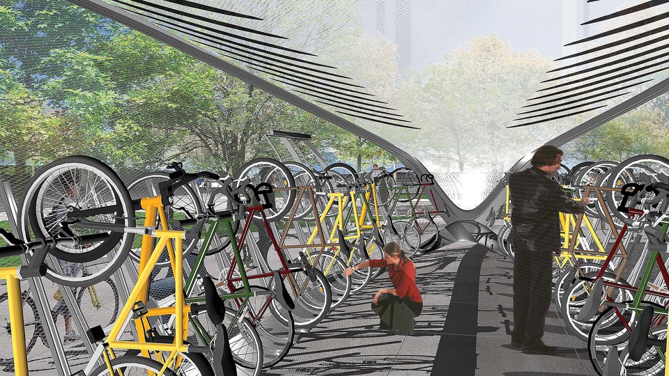 Bike architecture: Meshroom bicycle transit center prototype