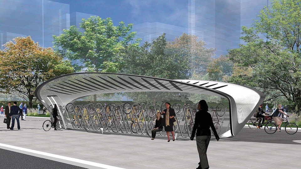 Bike architecture: Meshroom bicycle transit center prototype