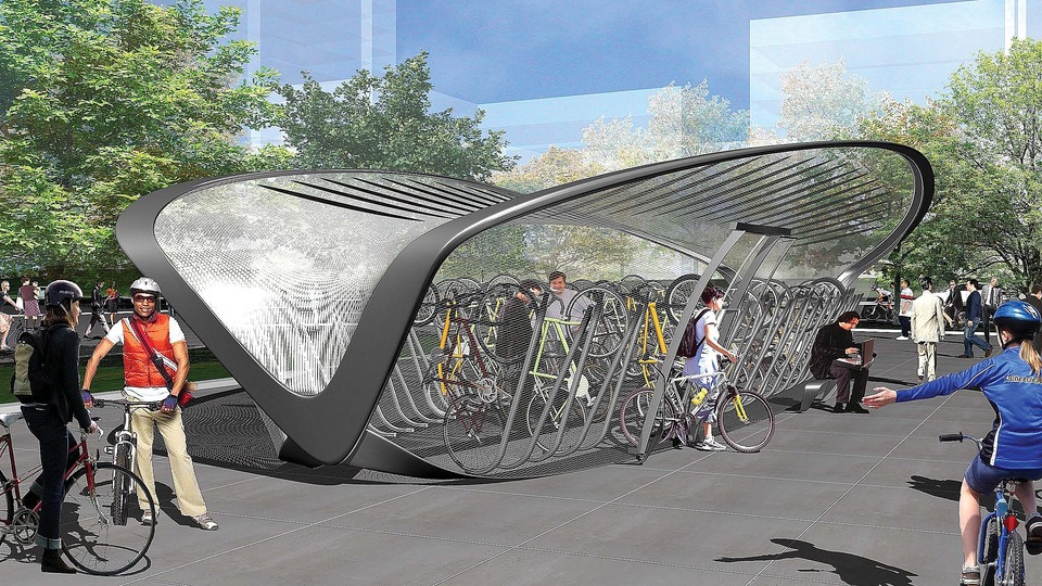 Bike architecture: Meshroom bicycle transit center prototype