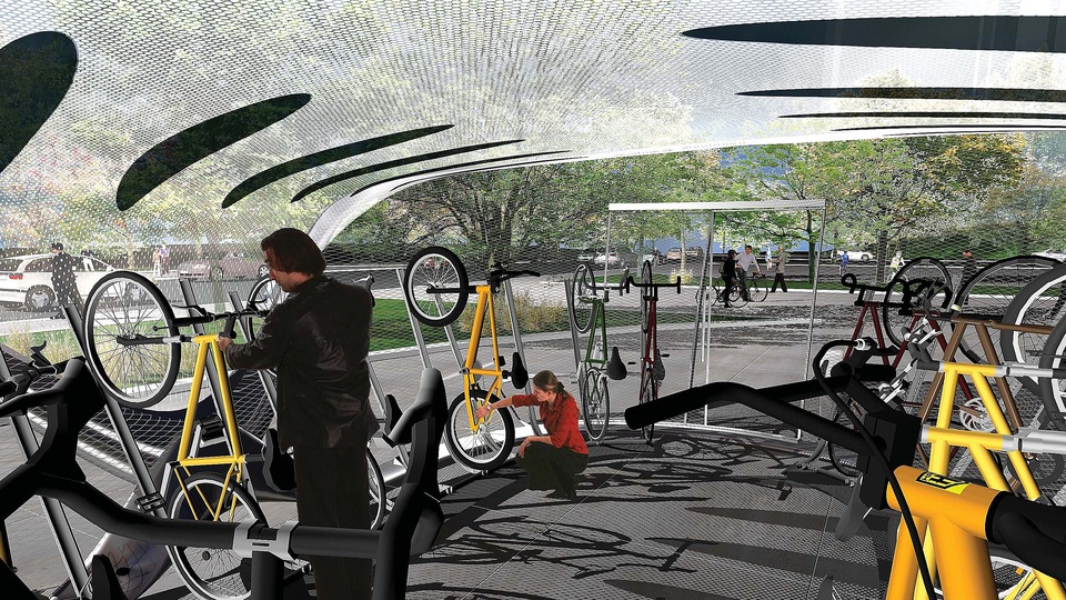 Bike architecture: Meshroom bicycle transit center prototype