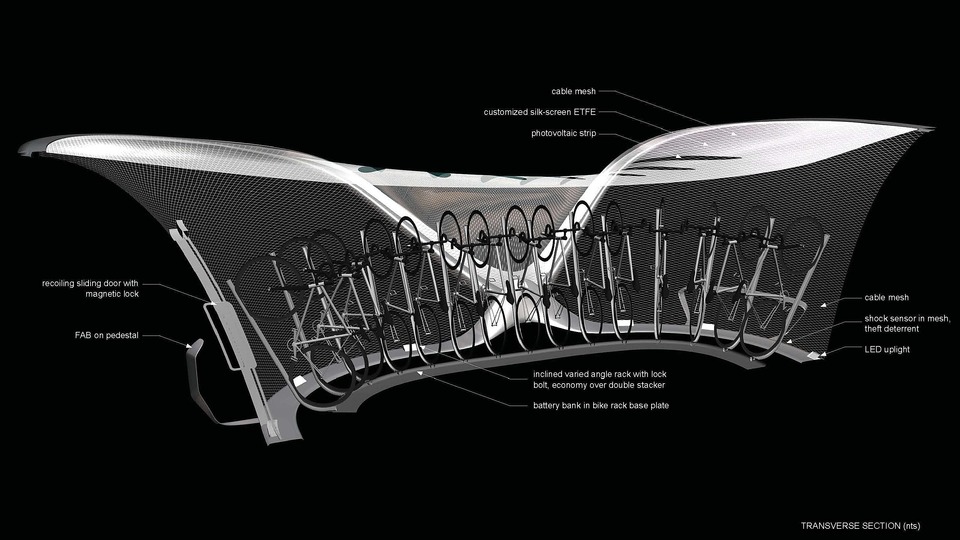 Bike architecture: Meshroom bicycle transit center prototype