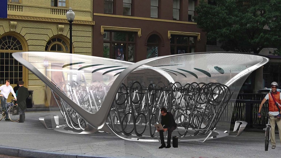 Bike architecture: Meshroom bicycle transit center prototype