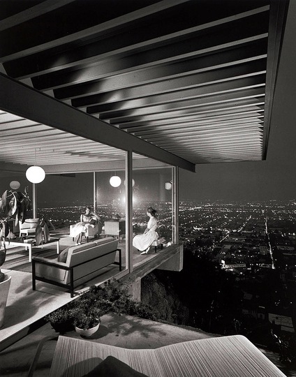 Stahl house: The Stahl house was fairly unknown until 1960, when Julius Shulman captured a night shot of two women sitting in the living room overlooking the bright lights of the city of Los Angeles.  Today the Stahl house is one of the most famous modern homes anywhere, thanks to Julius Shulman's classic shot.