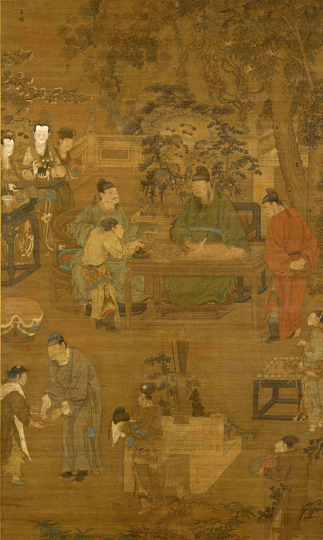 Masterpieces of Chinese Painting 700-1900: The time between 1400-1600 saw an artistic explosion driven by political stability and the economic prosperity of the Ming dynasty. This stimulated a revival of demand from all levels of society for painting such as Four Pleasures, attributed to Ren Renfa, a series illustrating the delight in the literati pursuits of calligraphy, painting, music and games. Artists returned to working on silk and using expensive pigments, cities such as Hangzhou, Nanjing and Suzhou became important new centres for painting. Subject matter ranged from romantic characters or episodes in history and literature, topographical views of famous sites and gardens and rare animals and plants. The Four Pleasures: Music, Chess, Calligraphy and Painting (Detail) Artist: Unidentified artist; traditionally attributed to Ren Renfa Date: Early 15th century Credit line: Tokyo National Museum, Japan, Image: TNM Image Archives