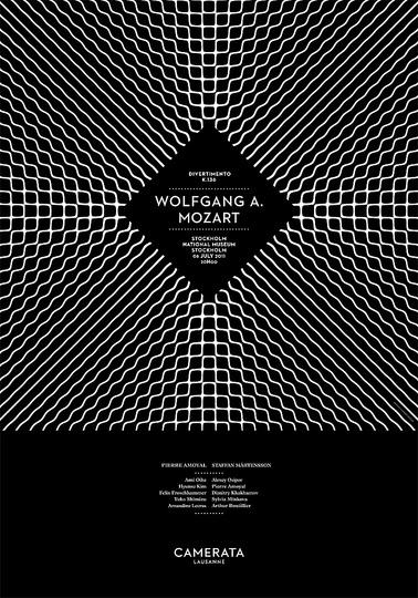 Demian Conrad: For the Camerata de Lausanne, I looked for a way of visualising sound, but without using images from the world of music per se (notes, instruments, etc).
How to visualise sound?
My research led me to the work of Ernst Chladni, a German physicist and the father of modern acoustics. Chladni had discovered that by taking a copper disc sprinkled with sand and rubbing it with a bow, he could obtain geometrical figures. This fact demonstrates that music also has a physical effect on matter. So I followed the geometrical thread discovered by Chladni and used it on all communication media for the Camerata de Lausanne. 