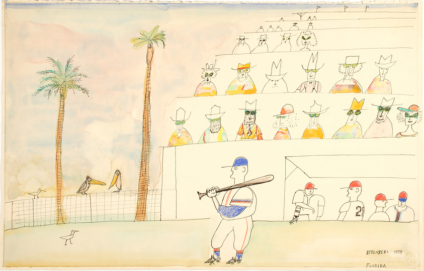 Saul Steinberg - The Americans: Untitled [Florida], 1954, Ink, crayon, and watercolor on paper, 36,8 x 57,8 cm. The Saul Steinberg Foundation, New York © The Saul Steinberg Foundation / VG Bild-Kunst 2013.