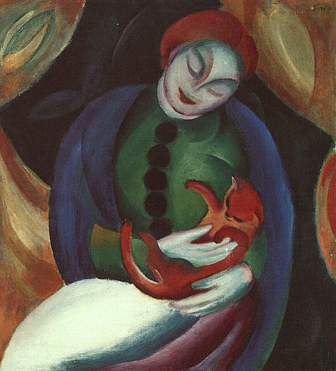 Cats in Art: Girl with Cat II by Franz Marc
