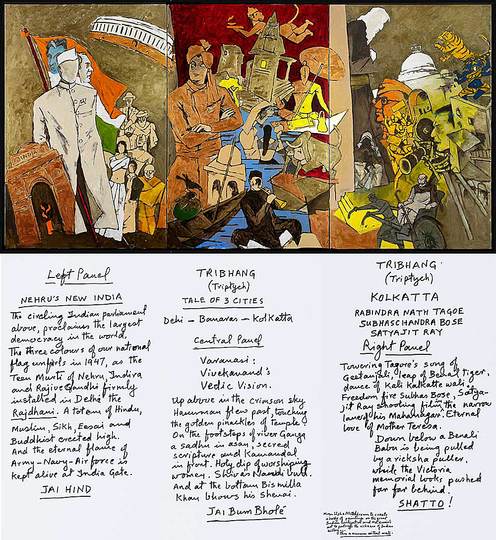 M.F. Husain - Chronicler of Everyday in India: M.F. Husain, Tale of Three Cities, 2008-2011. Courtesy of Usha Mittal, © Victoria and Albert Museum, London
