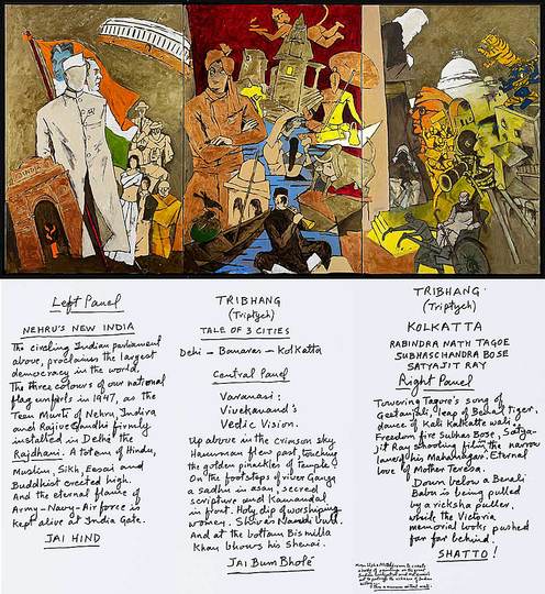 M.F. Husain - Chronicler of Everyday in India: M.F. Husain, Tale of Three Cities, 2008-2011. Courtesy of Usha Mittal, © Victoria and Albert Museum, London