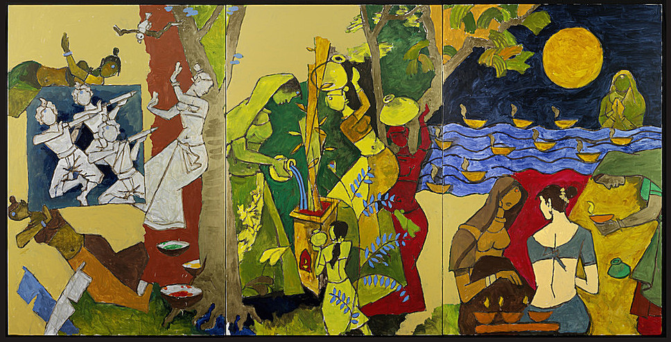 M.F. Husain - Chronicler of Everyday in India: M.F. Husain, Traditional Indian Festivals, 2008-2011. Courtesy of Usha Mittal, © Victoria and Albert Museum, London