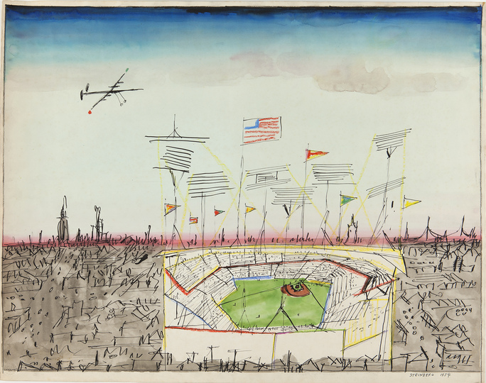 Saul Steinberg - The Americans: Untitled [Baseball Stadium], 1954, Ink, watercolor, crayon, and colored pencil on paper, 57,8 x 73,5 cm The Saul Steinberg Foundation, New York © The Saul Steinberg Foundation / VG Bild-Kunst 2013.